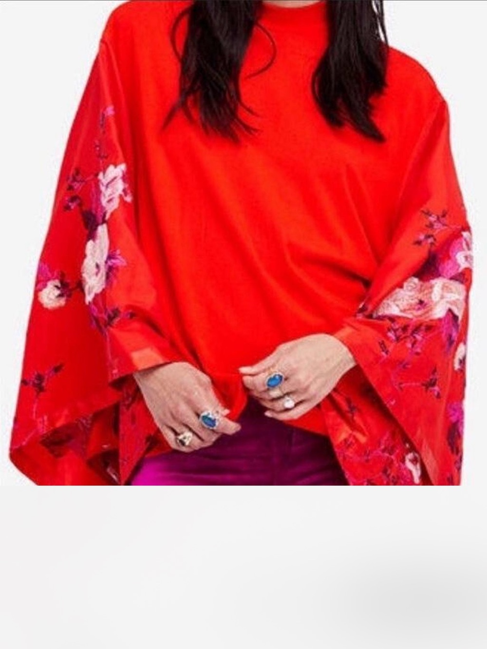 Red Floral Kimono Sleeve Top Free People size small
